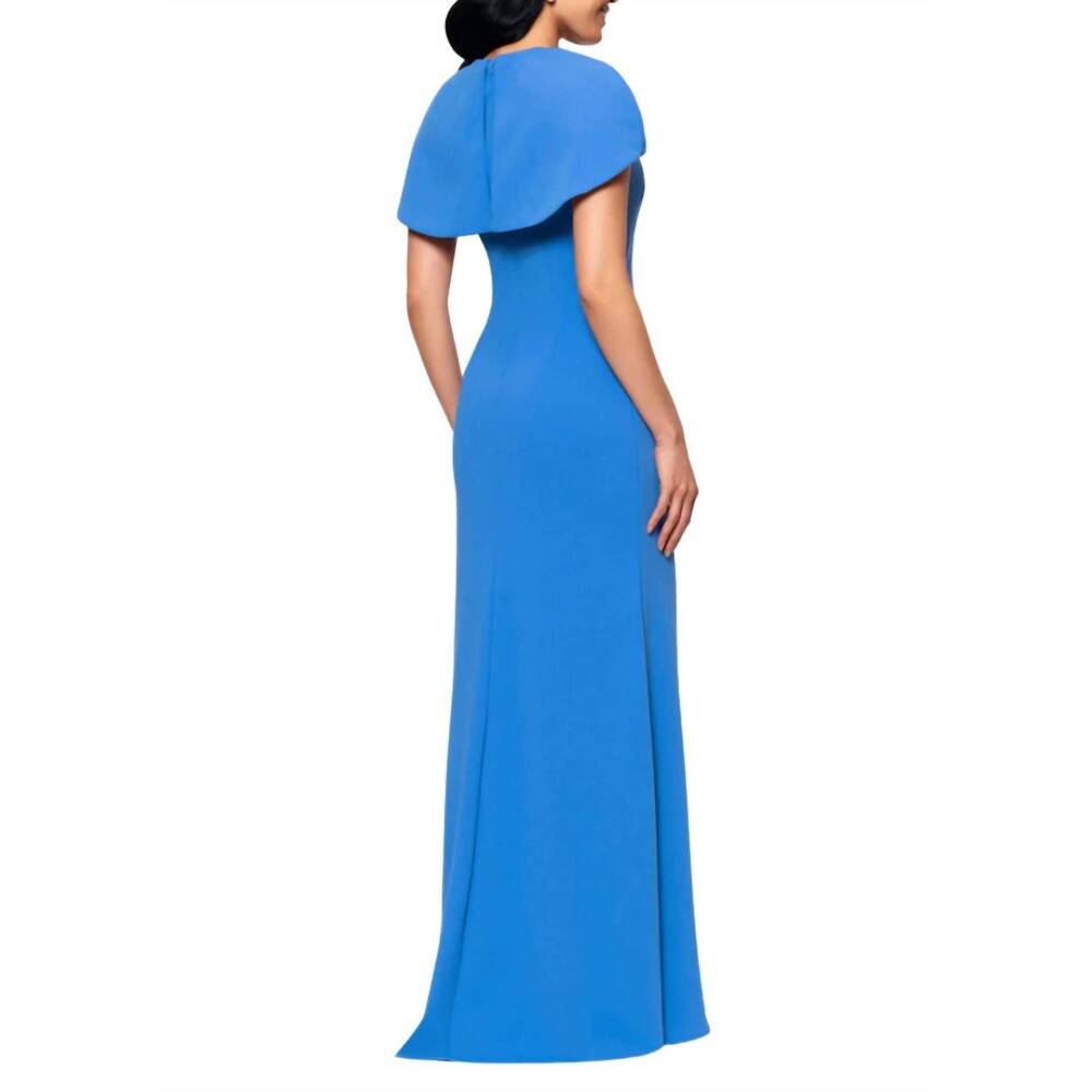 NEW BETSY & ADAM women's shanice cape floor length dress in cornflower - Picture 2 of 4